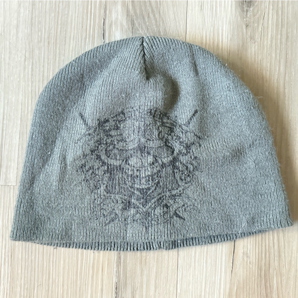 Gray Beanie with Graphic Design